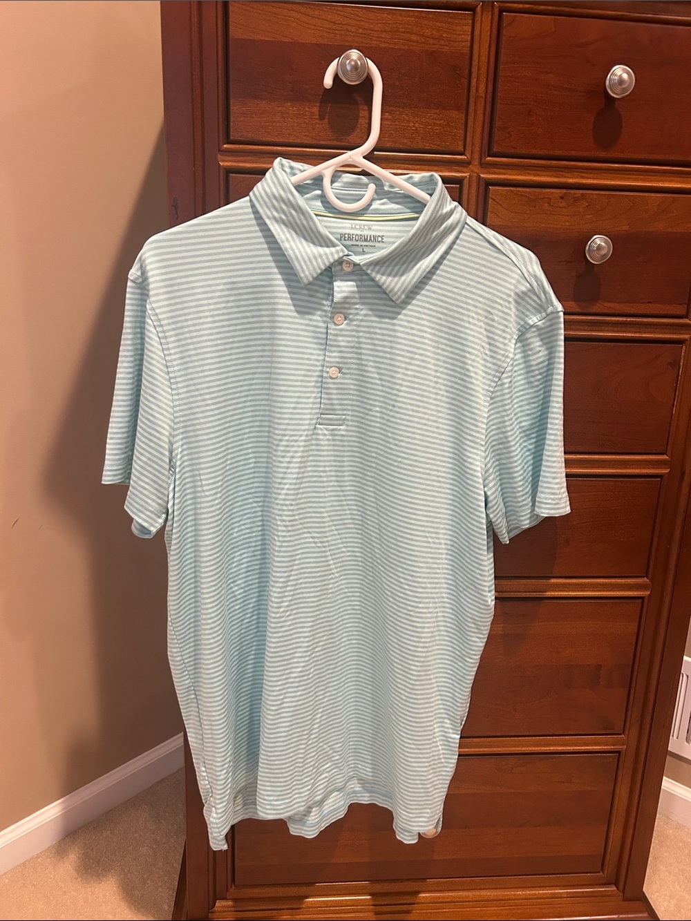 J. Crew Light blue/mint Stripe Polo, men’s sz large, performance, great 4 summer